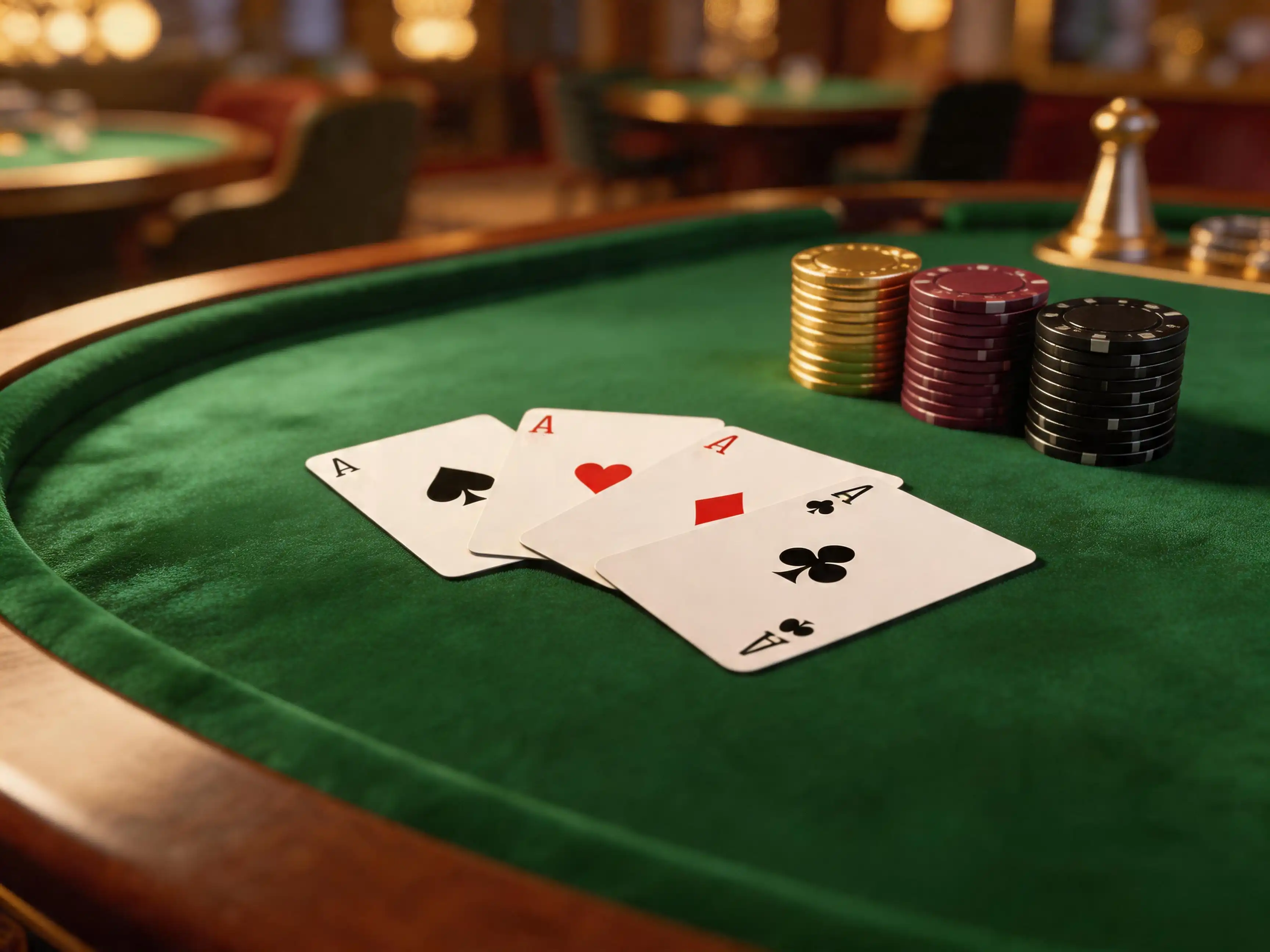 Masa de baccarat intr-un cazino online elegant cu carti si jetoane dispuse artistic