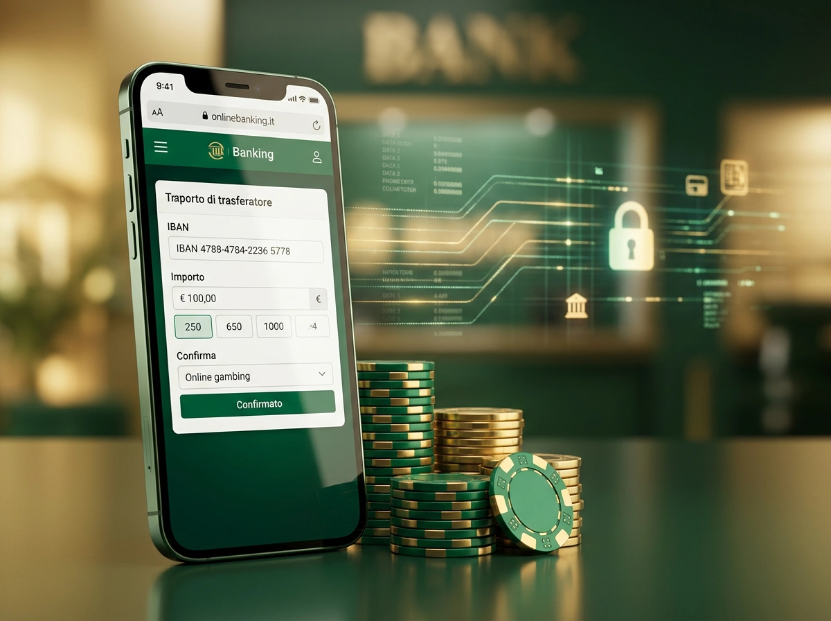 Transazione bancaria digitale su piattaforma di casino online in Italia con interfaccia di home banking