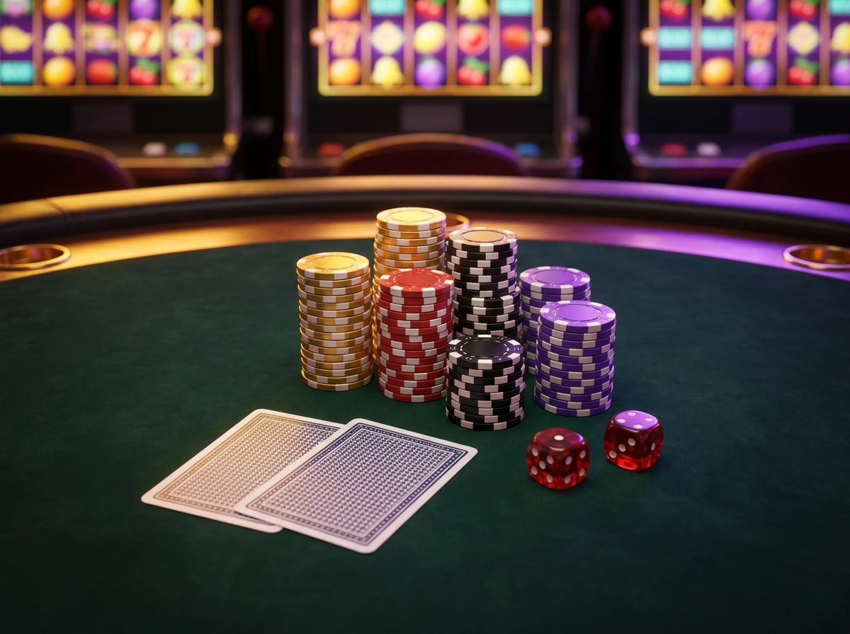 Fichas de casino e elementos de jogo online representando bonus de cassinos portugueses