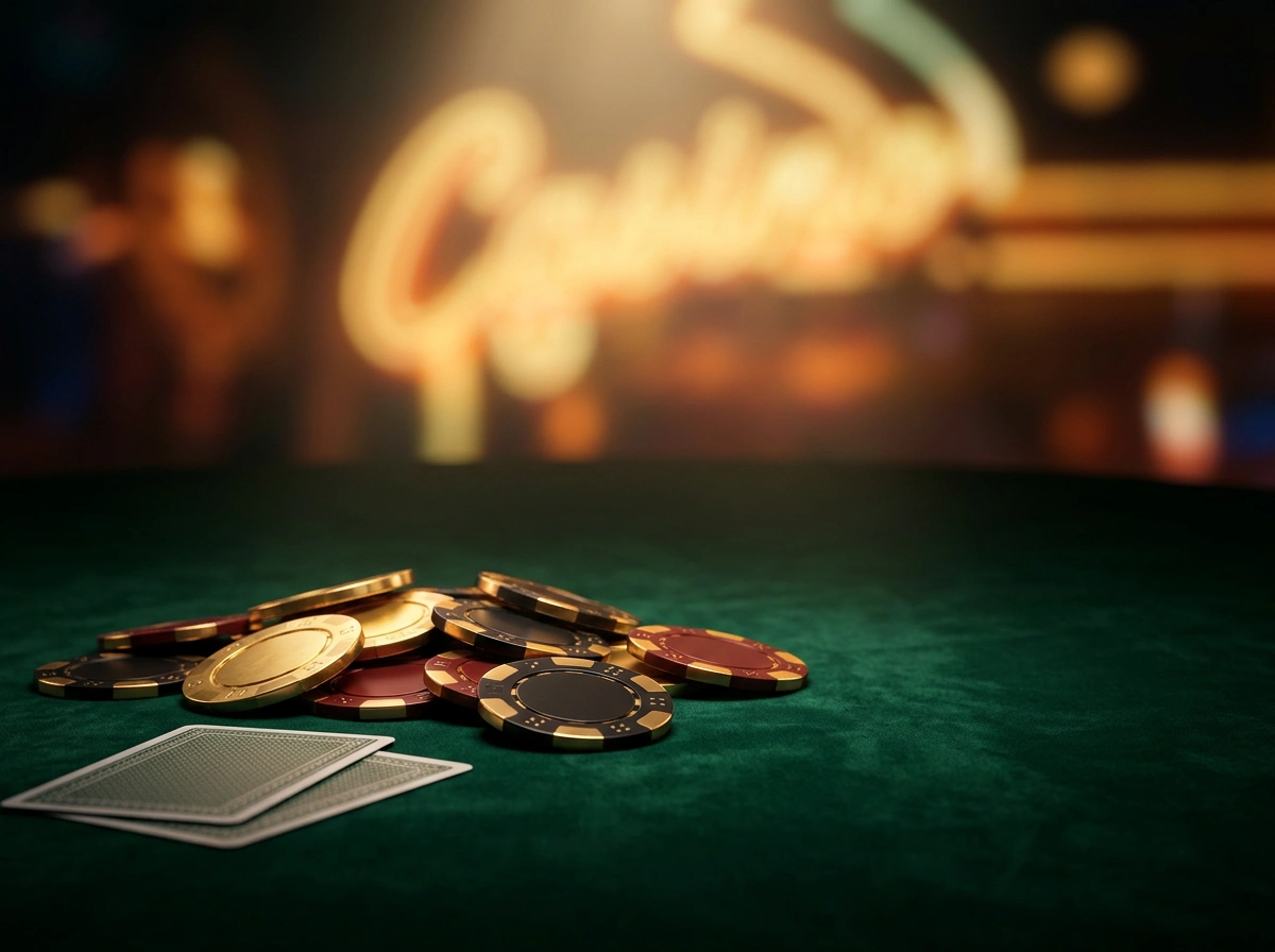 Tavolo da gioco con fiches e carte da poker in un casino online italiano con soldi veri