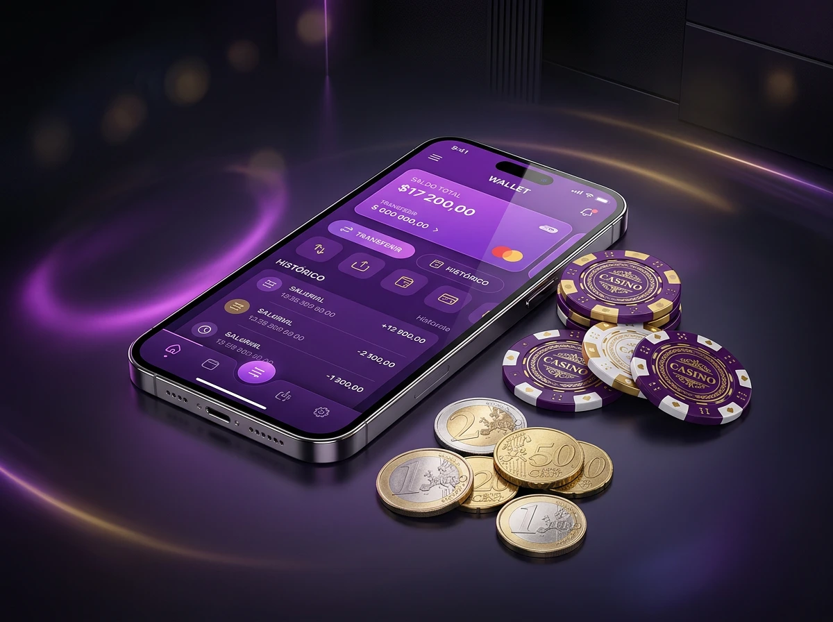 Carteira digital Skrill utilizada para transacoes em casinos online portugueses com smartphone e fichas de casino
