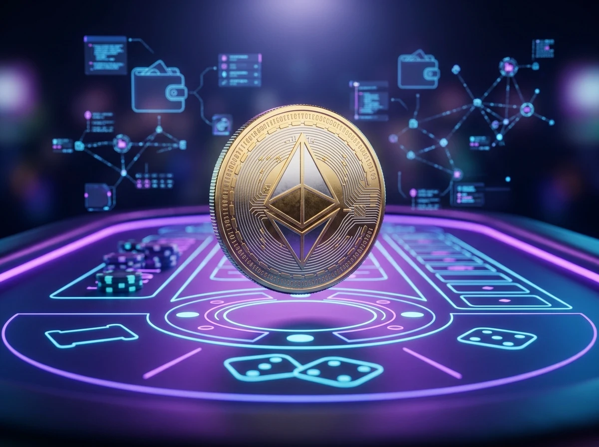 Ethereum kriptovaluta érmék és digitális tárca egy modern online kaszinó felületén Magyarországon