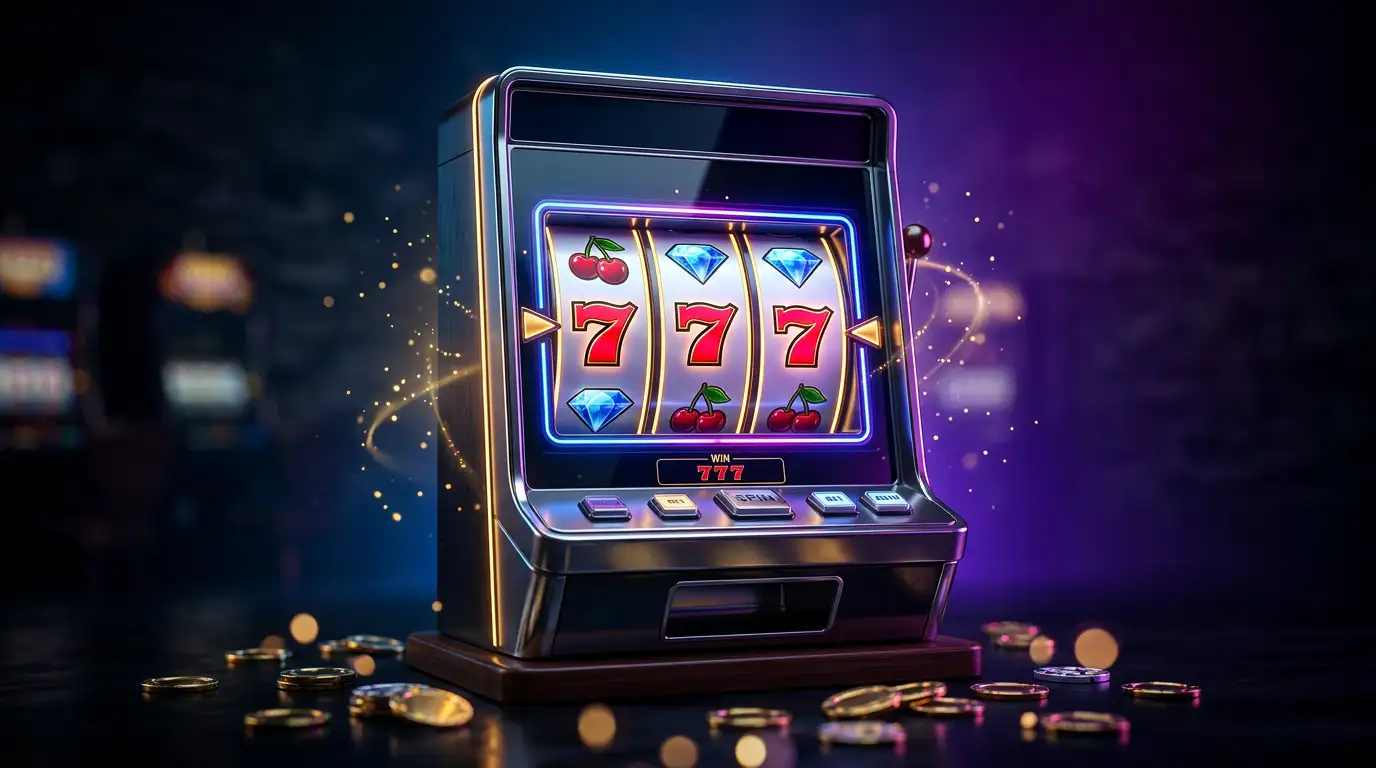 Bunte Spielautomaten-Walzen mit leuchtenden Symbolen in einer modernen digitalen Spielumgebung