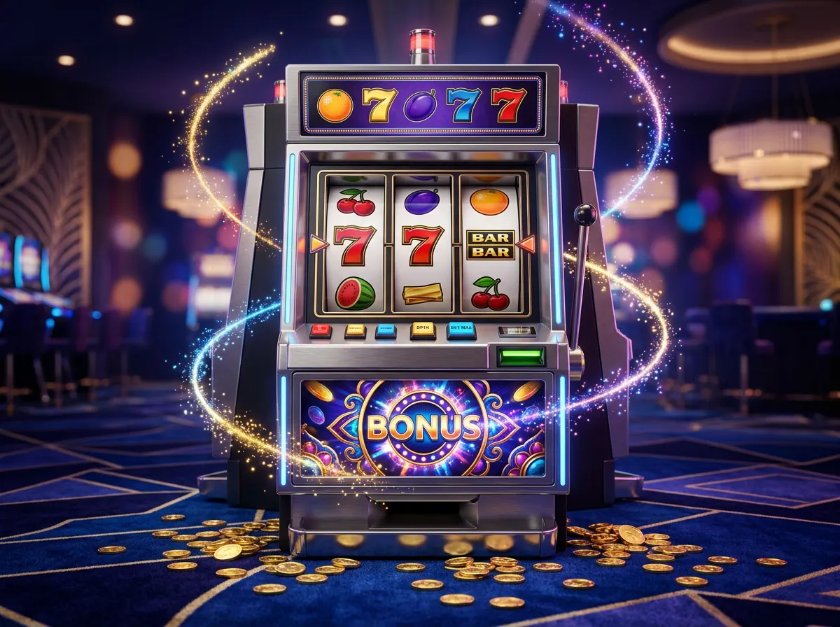 Machines a sous en ligne avec bonus sans depot sur un ecran dans une ambiance de casino moderne