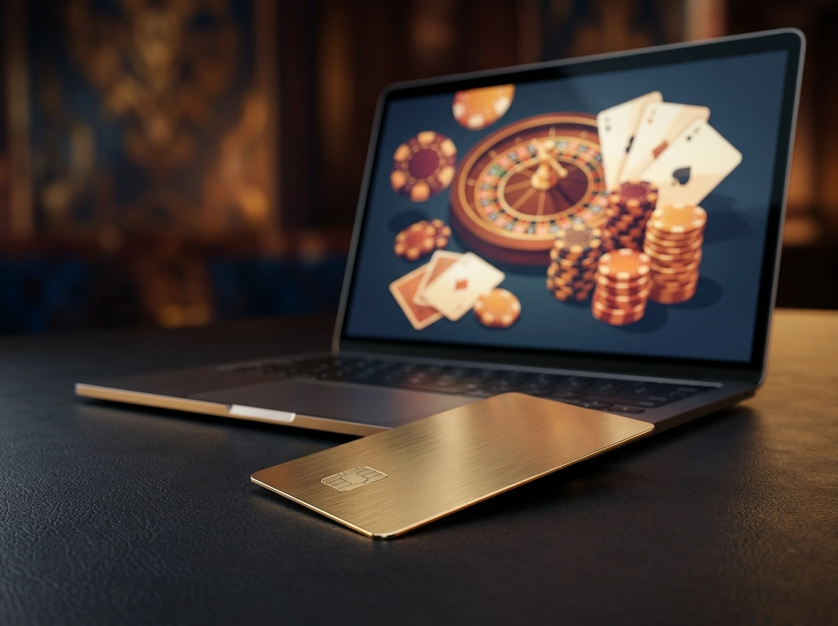 Mastercard creditcard naast een laptop met een online casino omgeving in Nederlandse sfeer