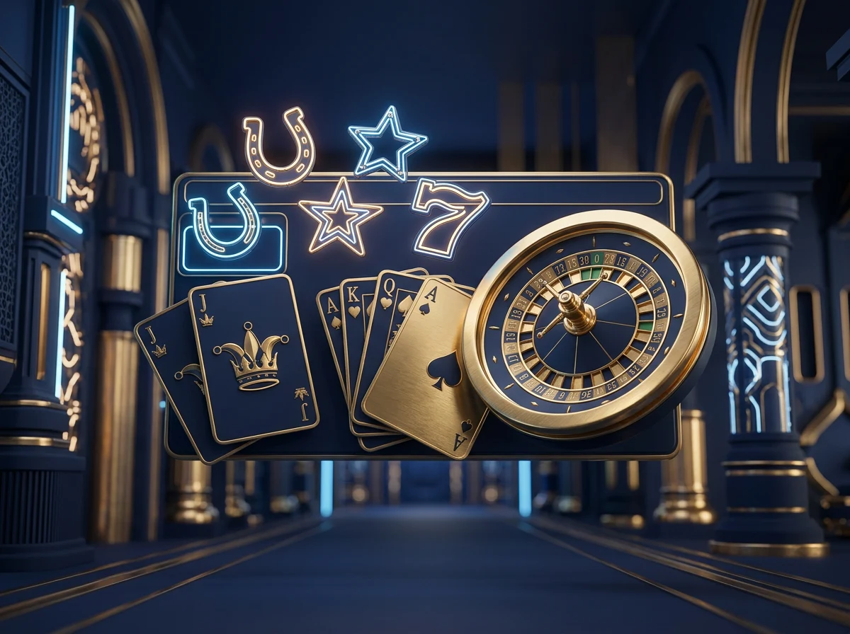 Sfeerbeeld van een modern online casino-platform met digitale speelelementen en neonverlichting