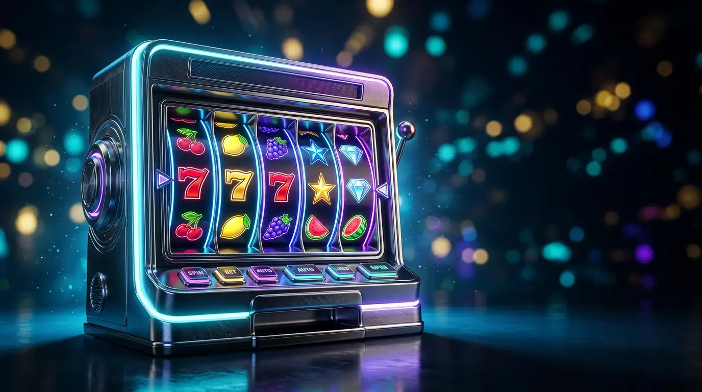 Moderne Online-Spielautomaten mit leuchtenden Walzen und Symbolen in einer digitalen Casino-Umgebung