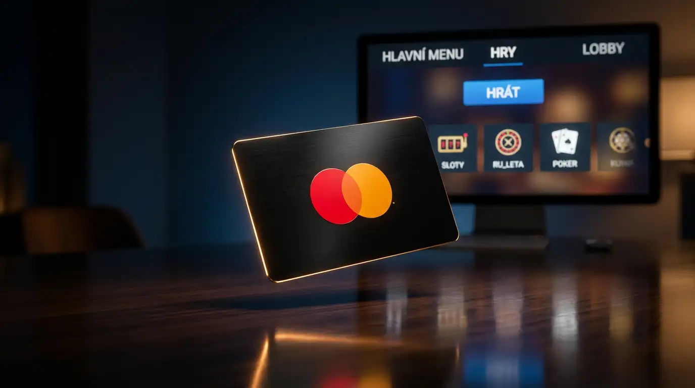Platebni karta Mastercard pouzivana pro vklad do online kasina na pozadi herniho rozhrani