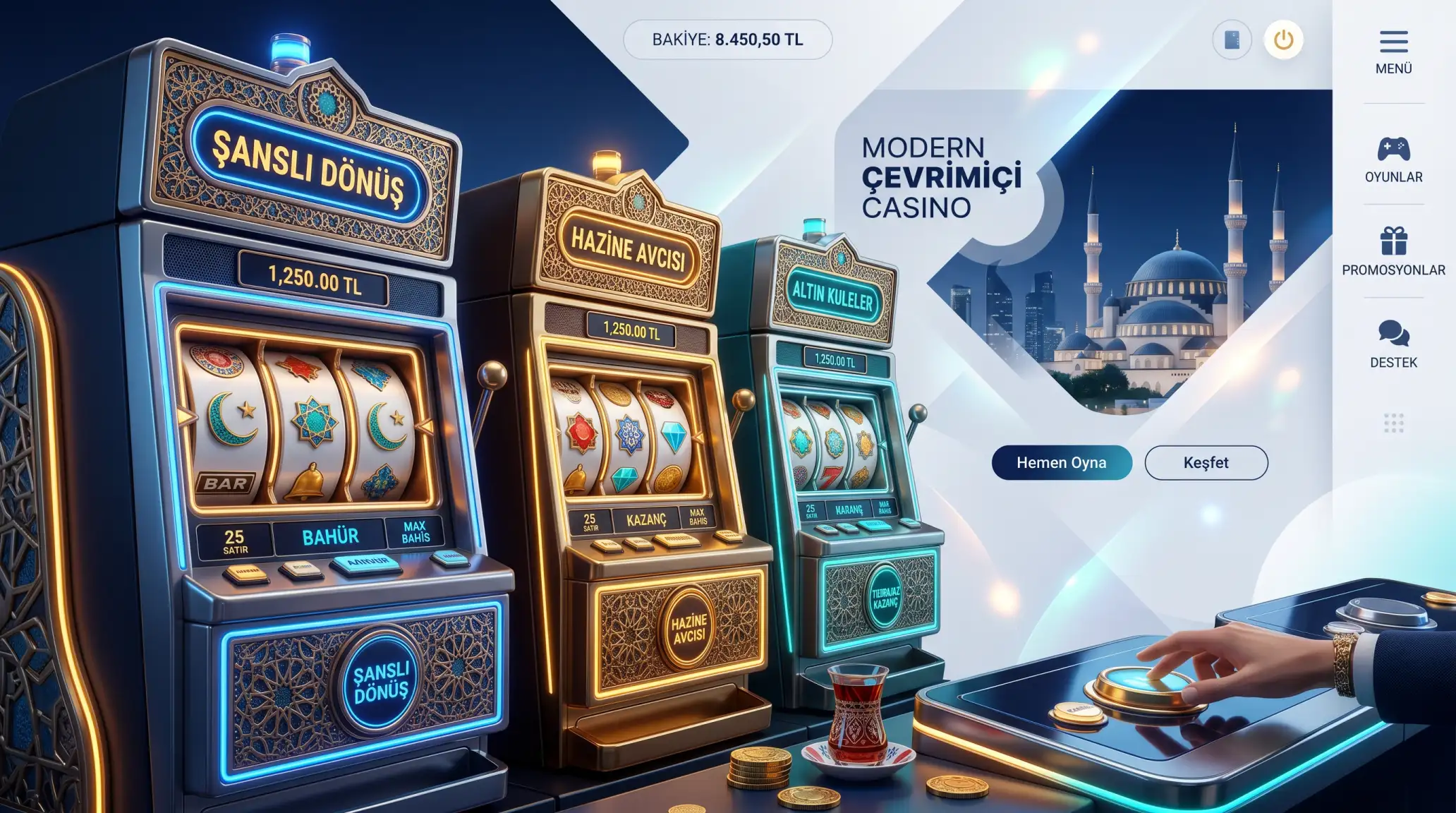 Playtech yazilimi ile calisan online kumarhane platformunun dijital arayuzu ve slot oyunlari gorseli