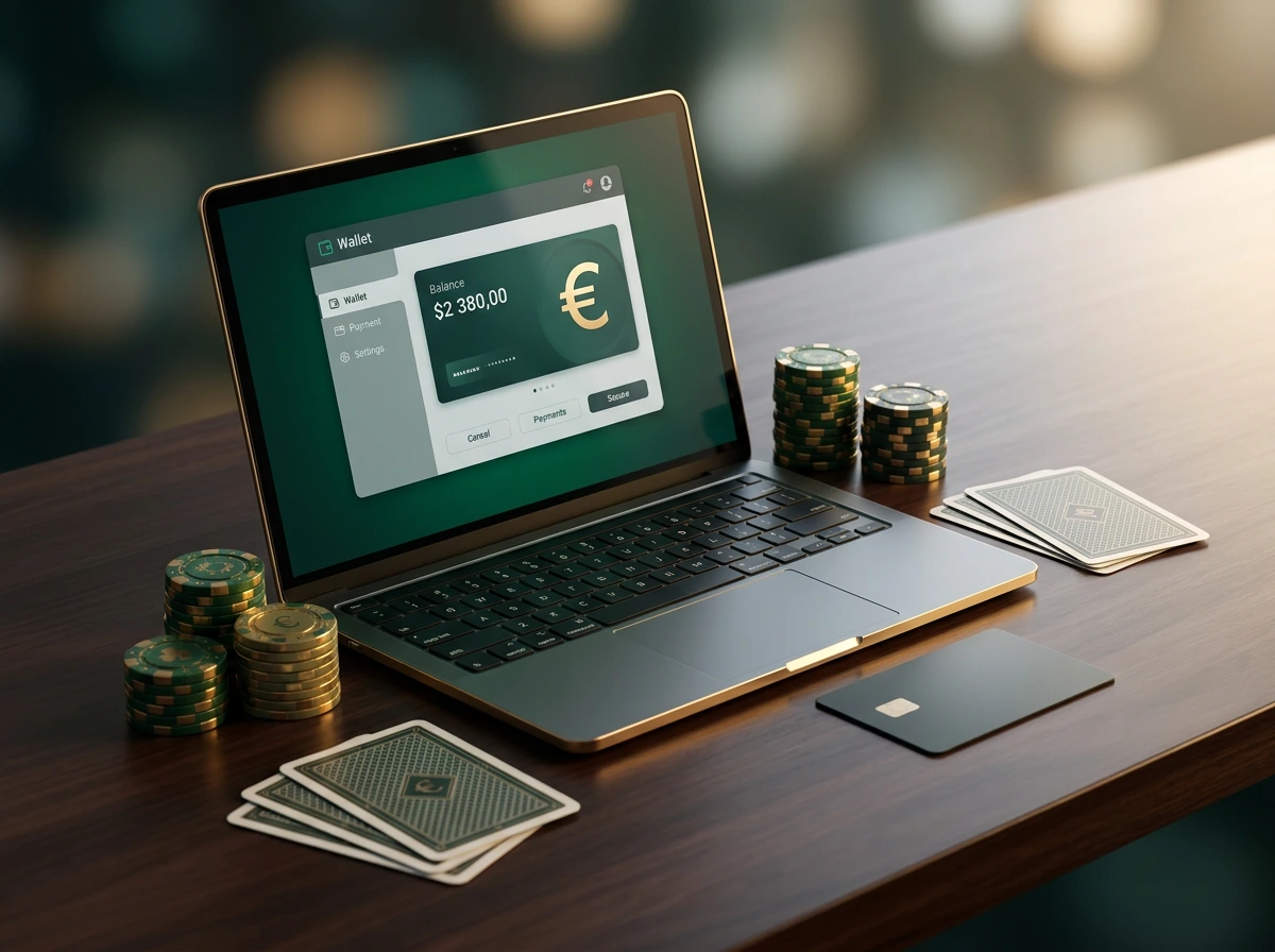 Portafoglio digitale Neteller utilizzato per pagamenti nei casino online italiani con chip e carte su sfondo elegante