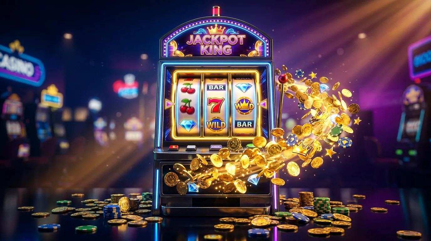 Tragamonedas en linea con bonos sin deposito mostrando rodillos girando y monedas doradas en un ambiente de casino digital