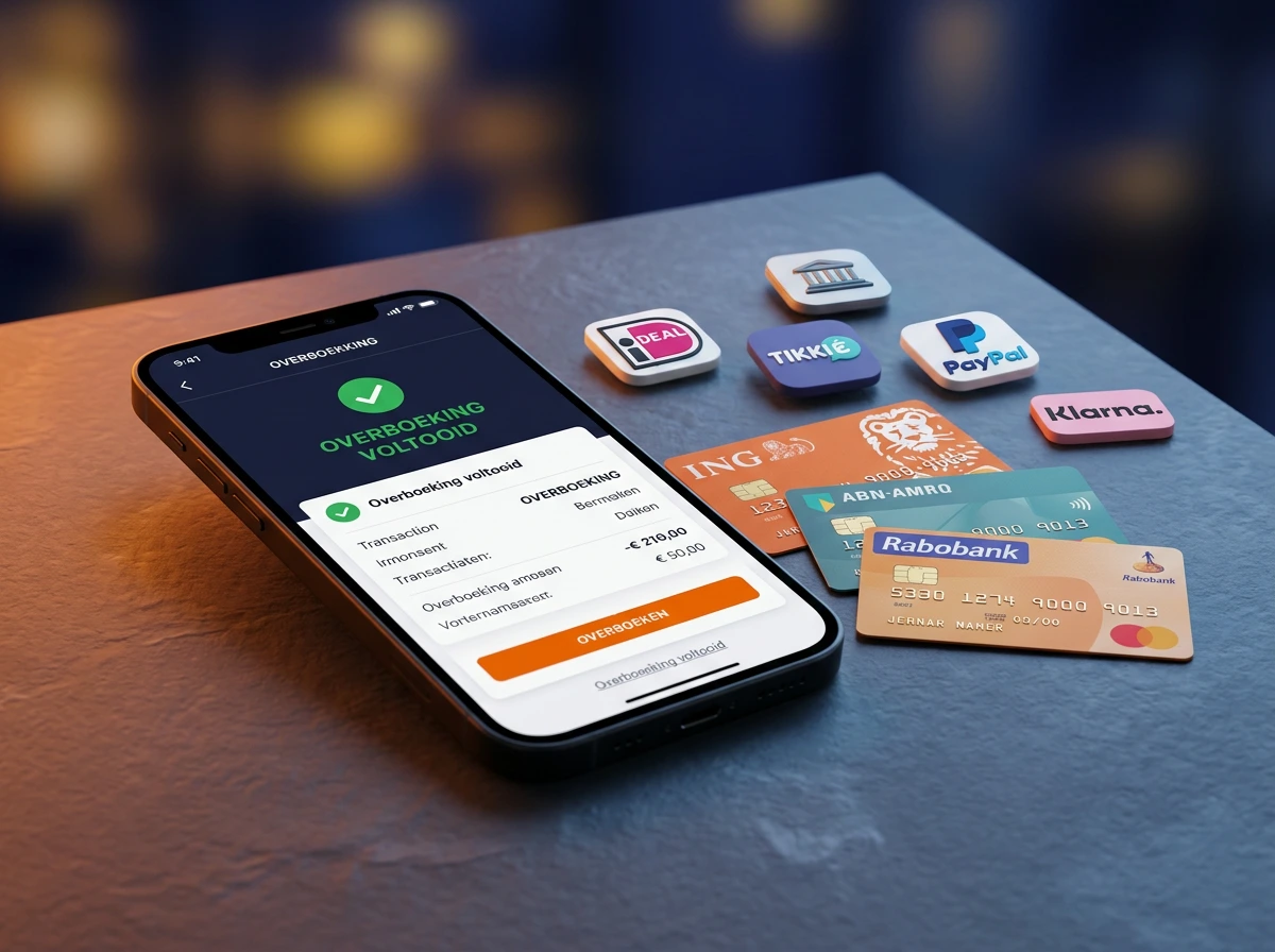 Online casino uitbetaling op een smartphone met Nederlandse betaalmethoden op de achtergrond