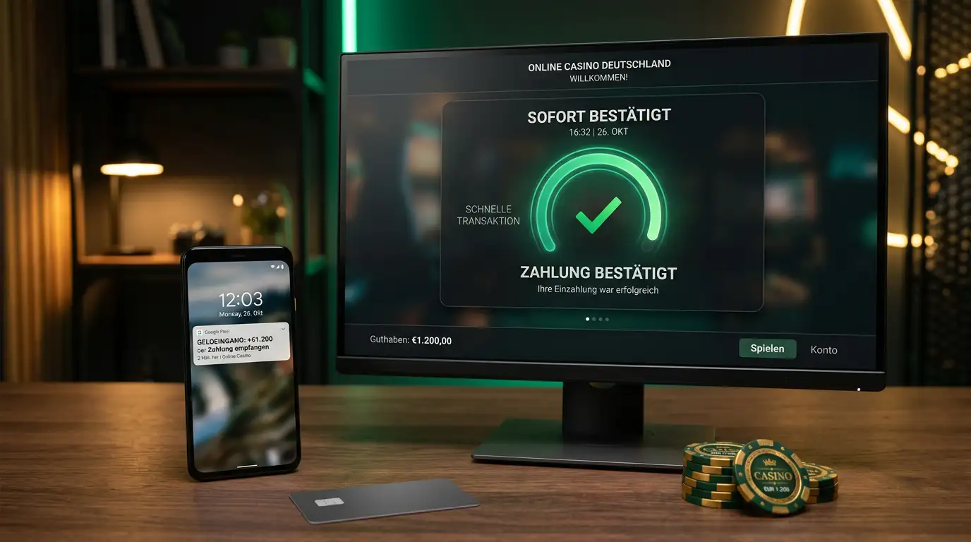 Online-Casino-Szene mit schneller Auszahlung auf einem Bildschirm in moderner Umgebung