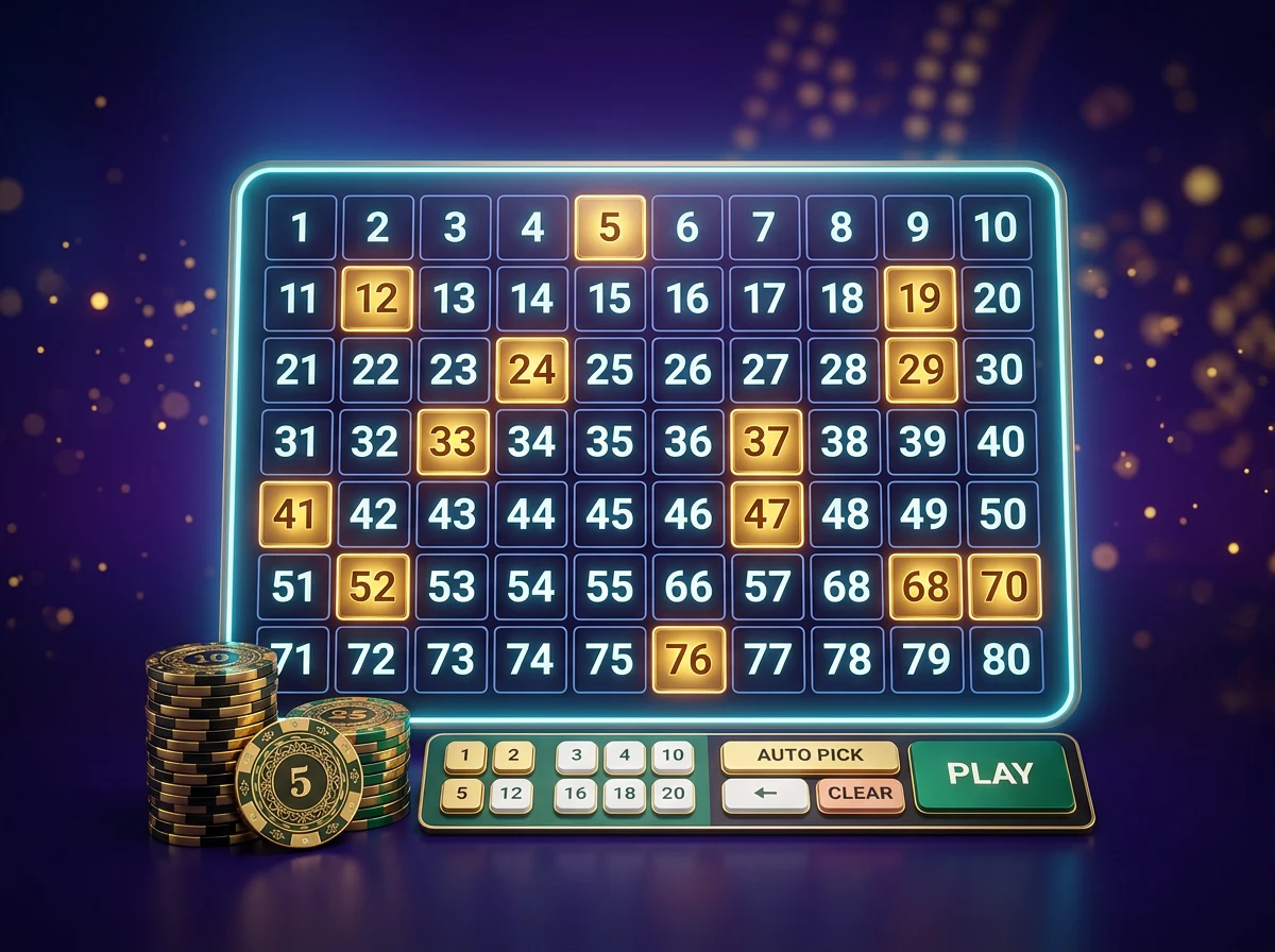 Tabellone del Keno con numeri illuminati in un ambiente da casino online italiano