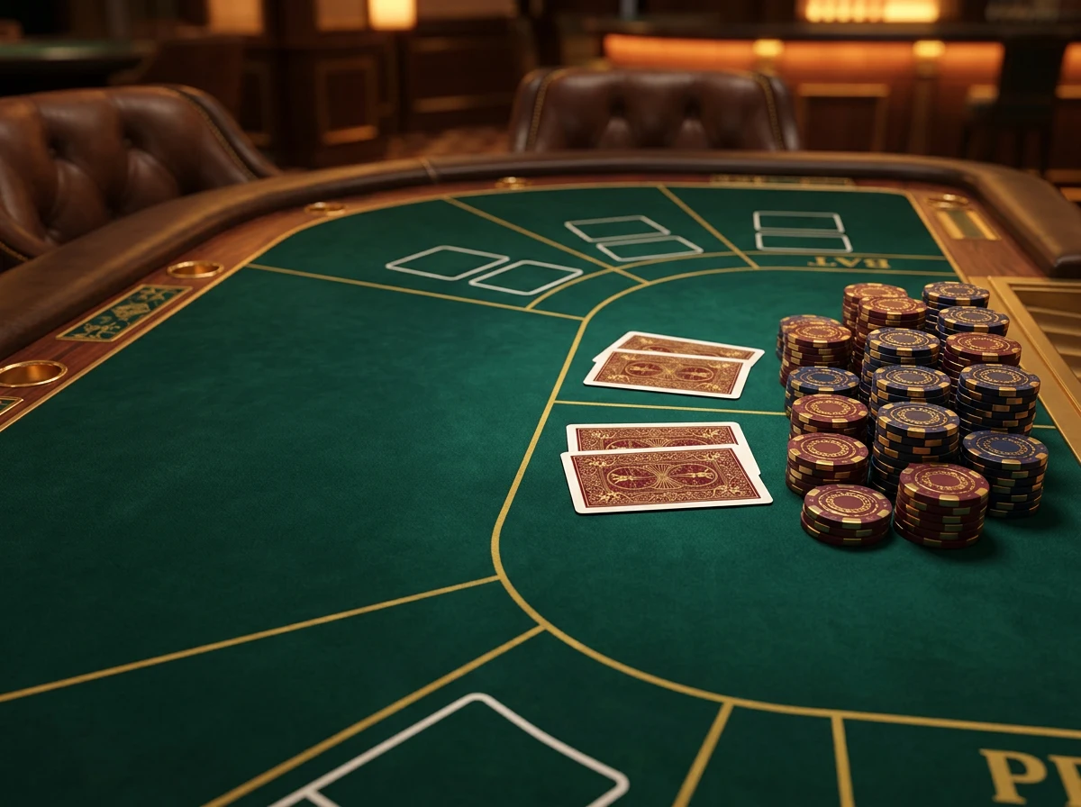 Tavolo da baccarat con fiches e carte in un casino online italiano