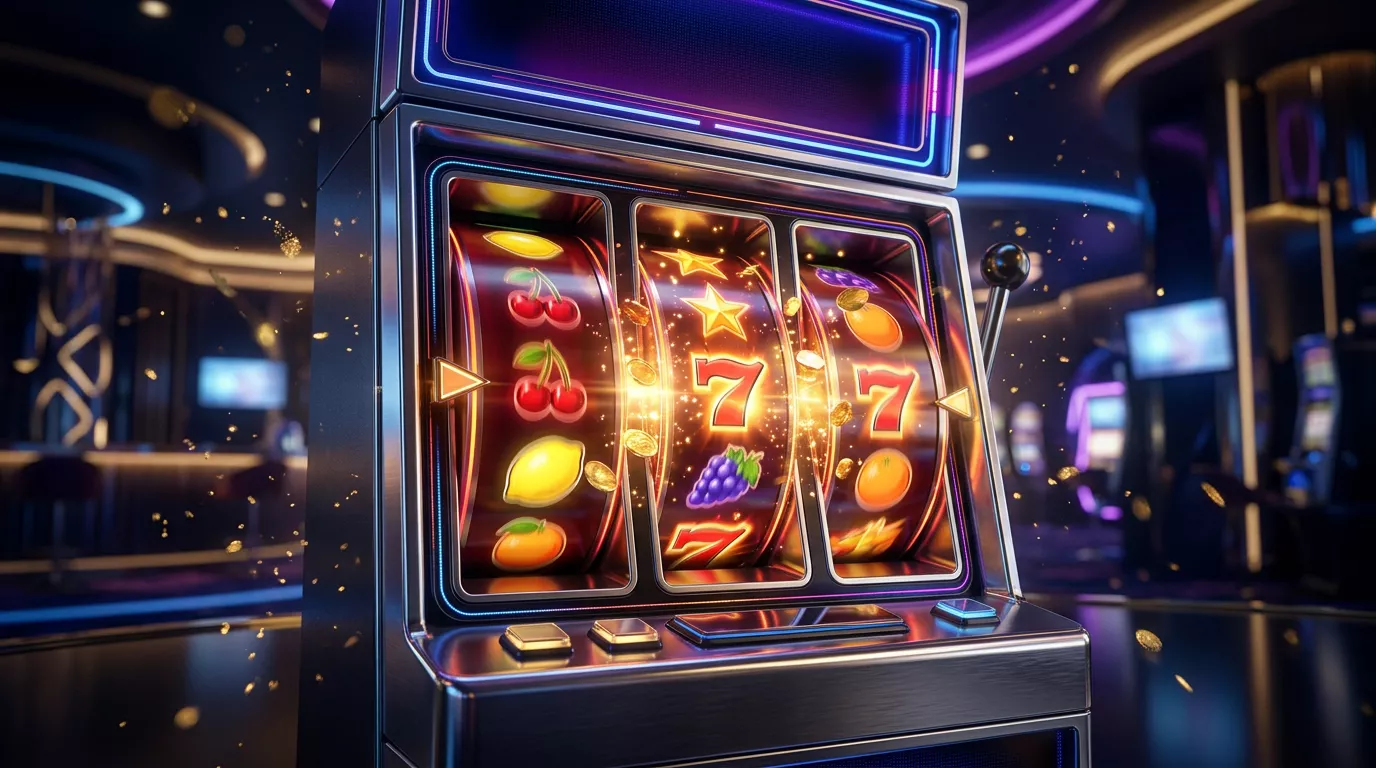 Tragamonedas en linea con dinero real - rodillos digitales iluminados en un entorno de casino moderno