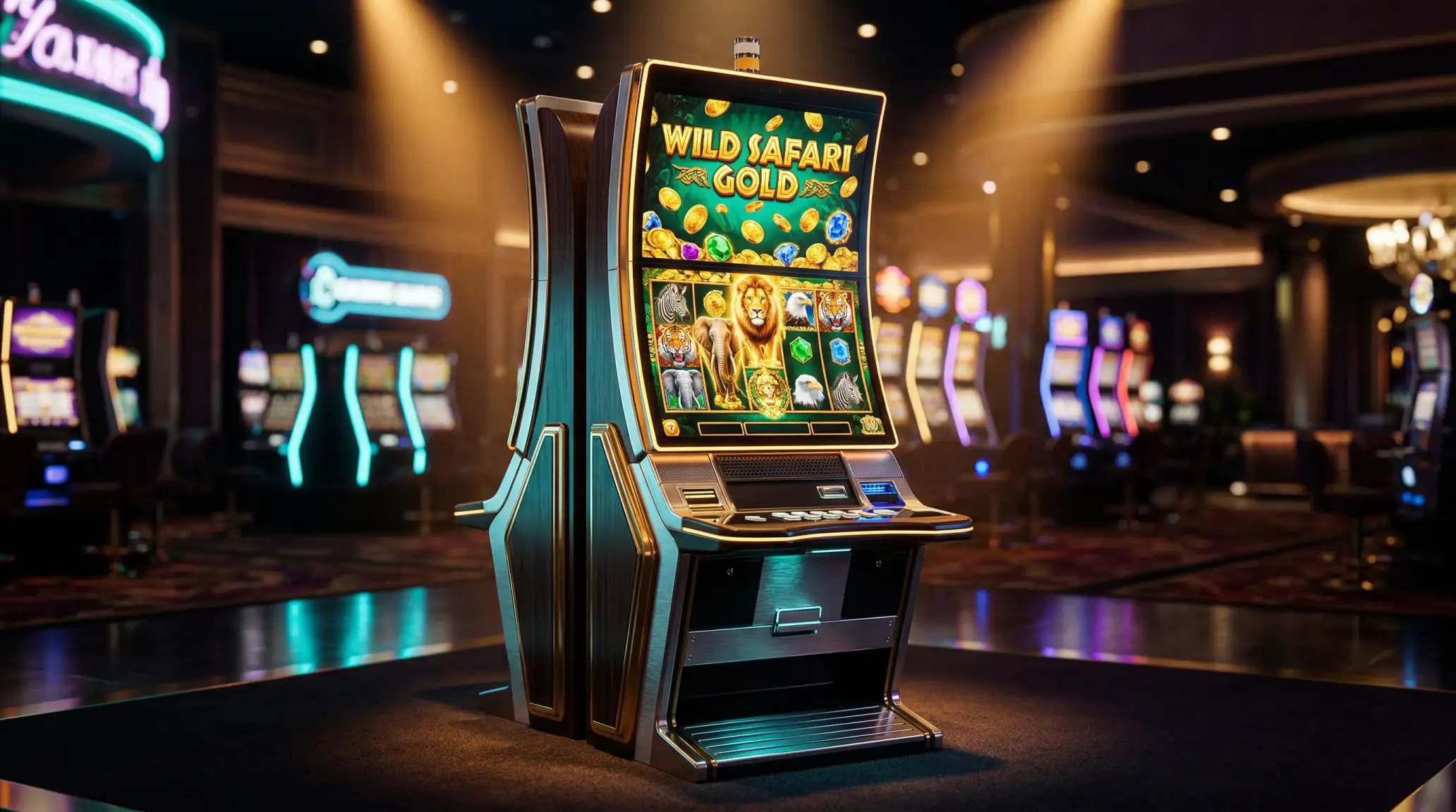 Aristocrat slot makinesi ekrani ve casino ortami gorunumu