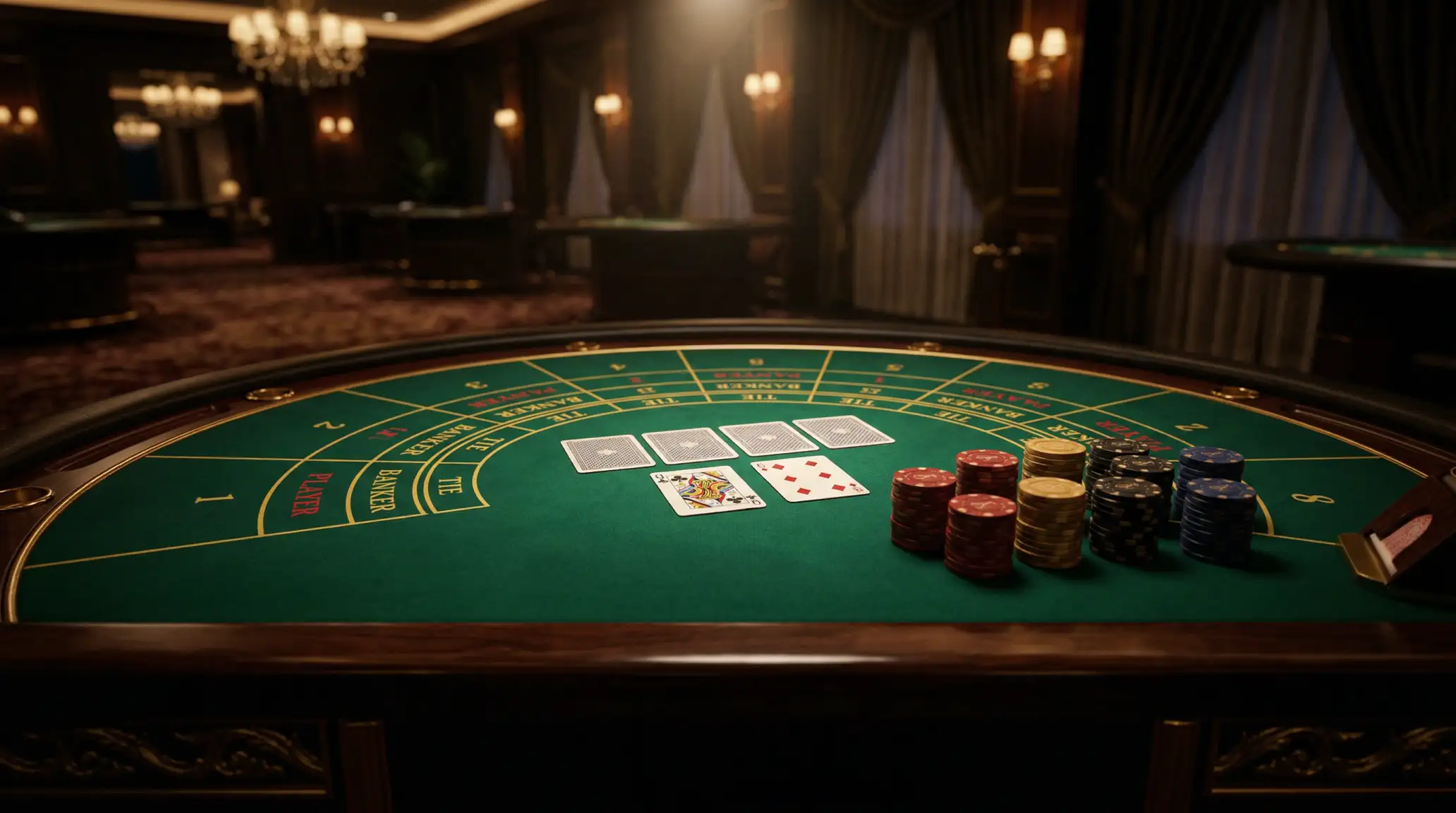 Online casino ortaminda bakara masasi ve kartlari gosteren profesyonel gorunum