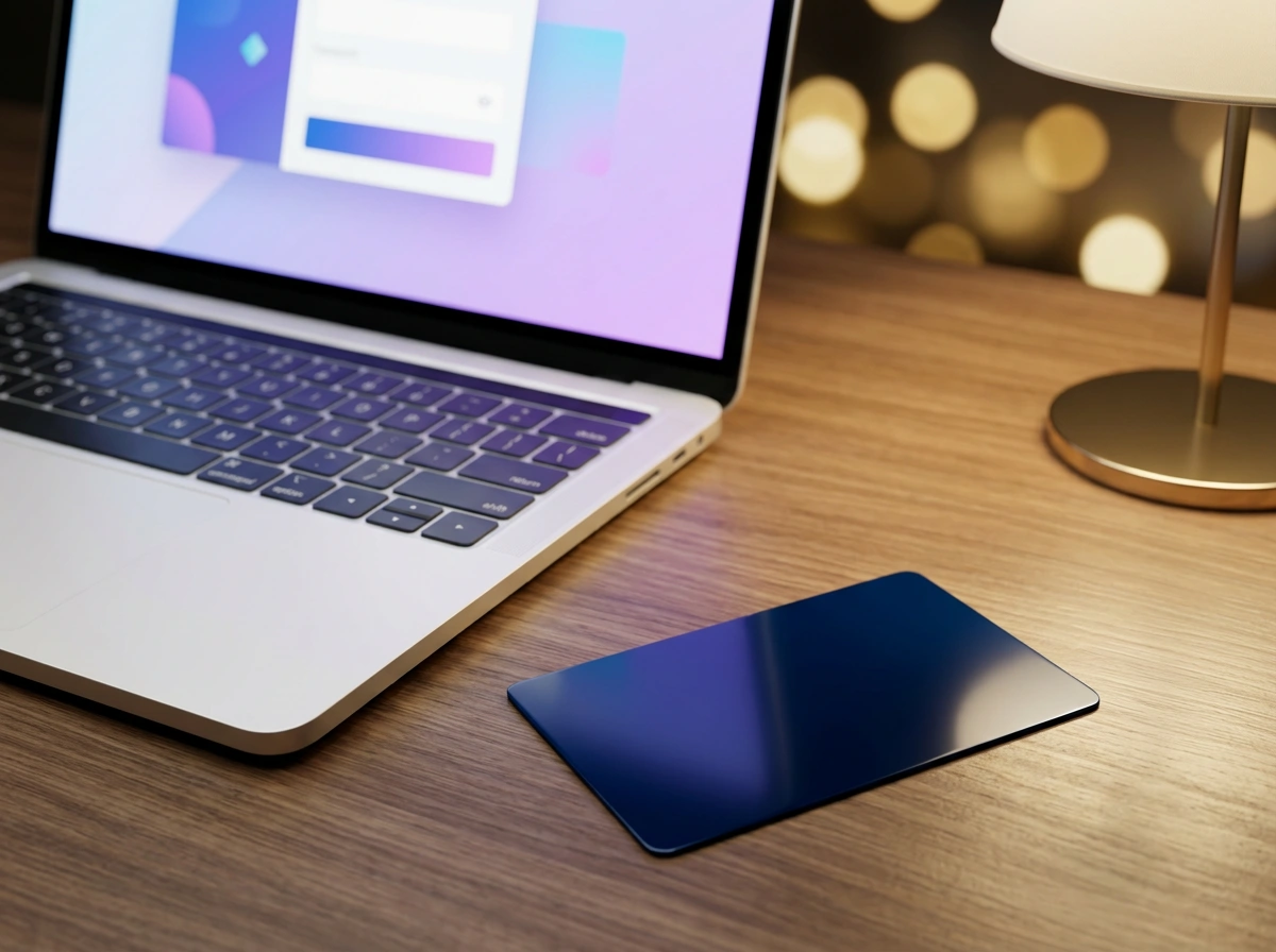 Visa creditcard naast een laptop met een online casino-omgeving, symboliserend digitale betalingen bij Nederlandse gokplatforms