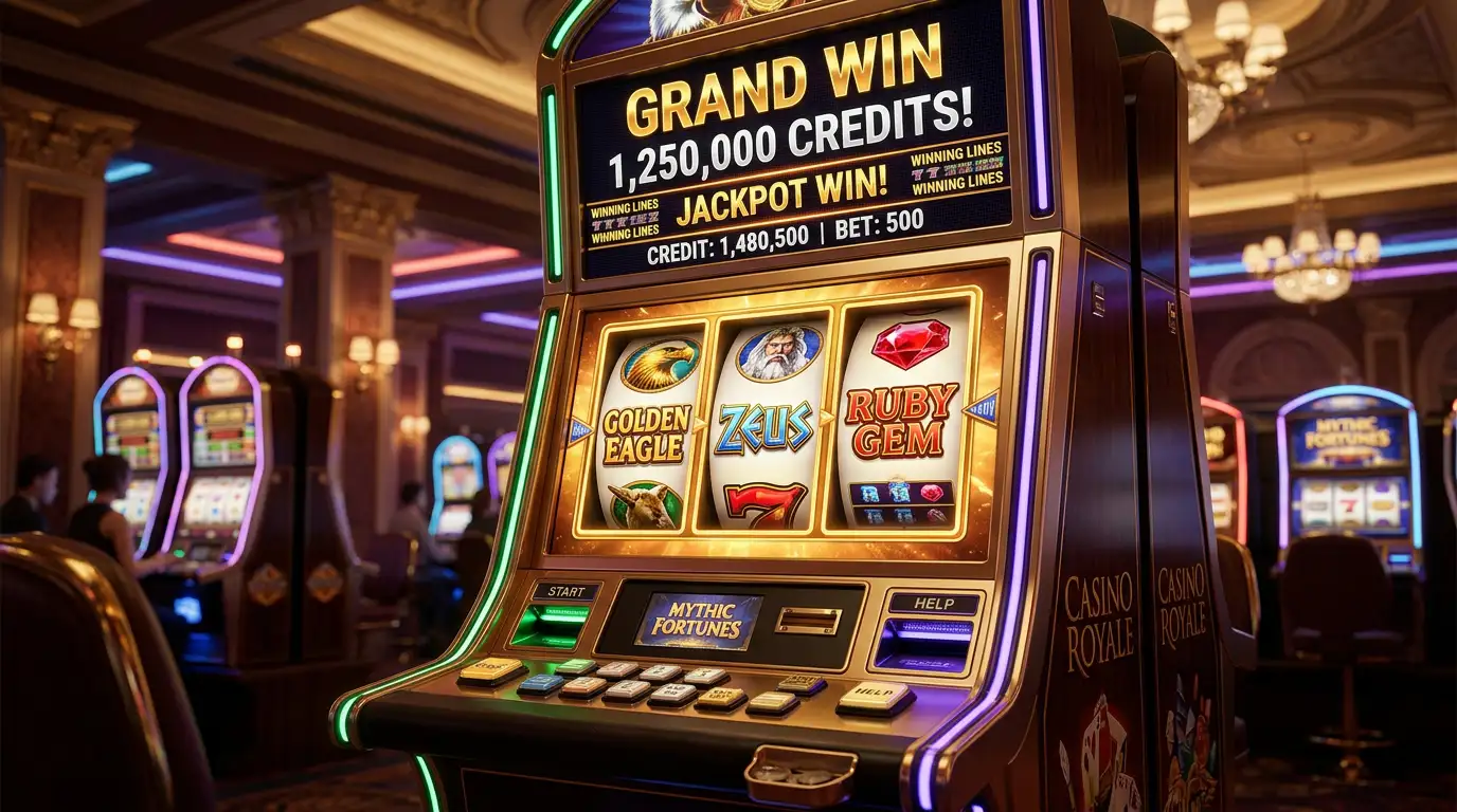 WMS Gaming online slot machines with glowing reels and casino atmosphere