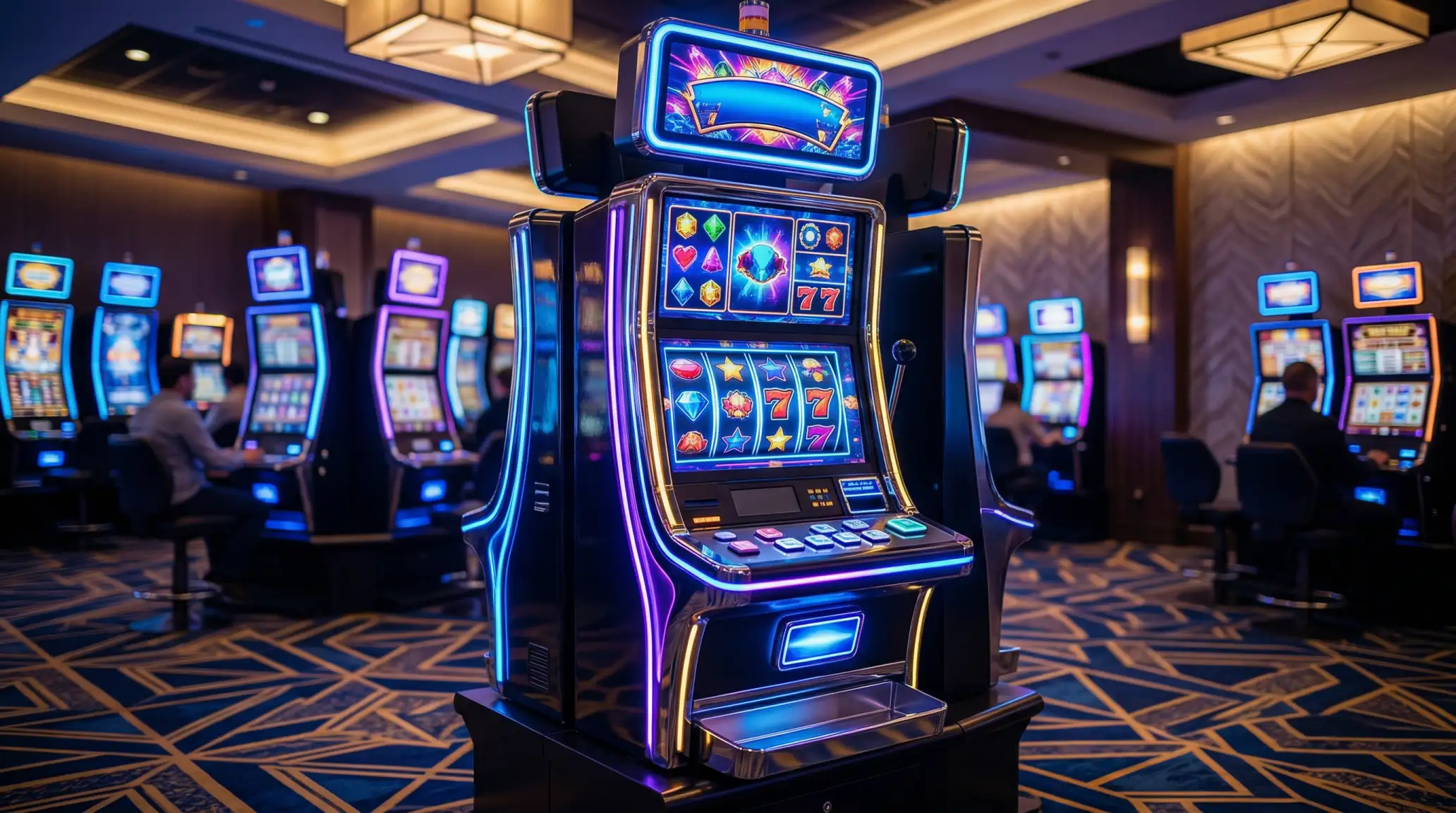 WMS Gaming slot makinesi ekrani ve casino ortami gorunumu