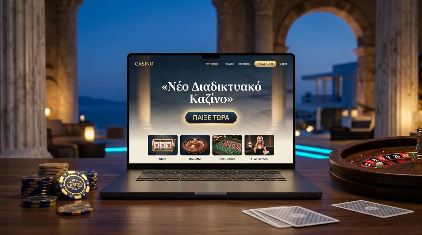 Νέο διαδικτυακό καζίνο στην Ελλάδα με σύγχρονη οθόνη υπολογιστή και στοιχεία ρουλέτας